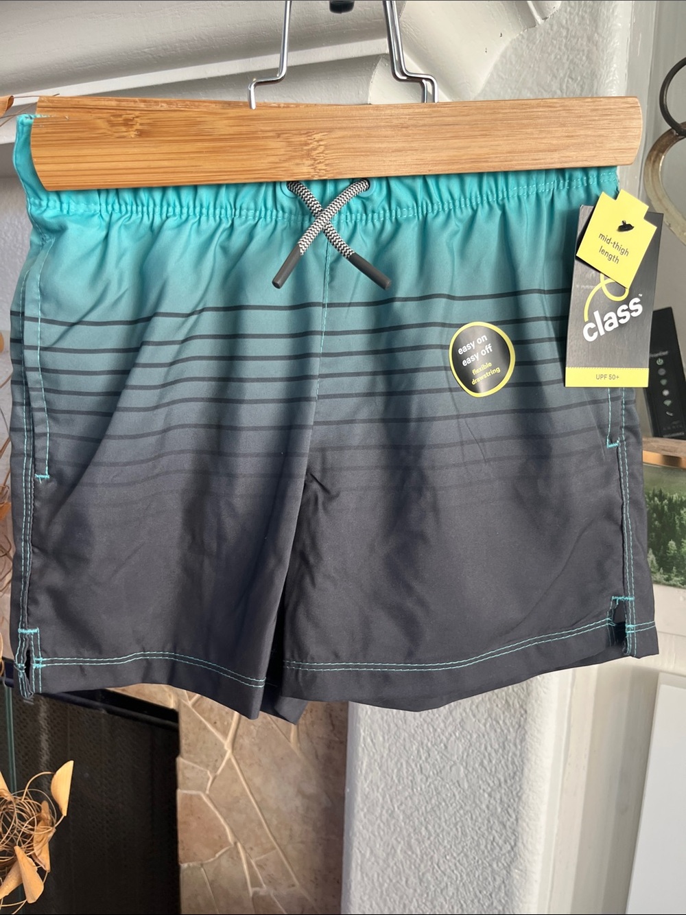 art class Boys Teal to Charcoal Gradient Swim Trunks